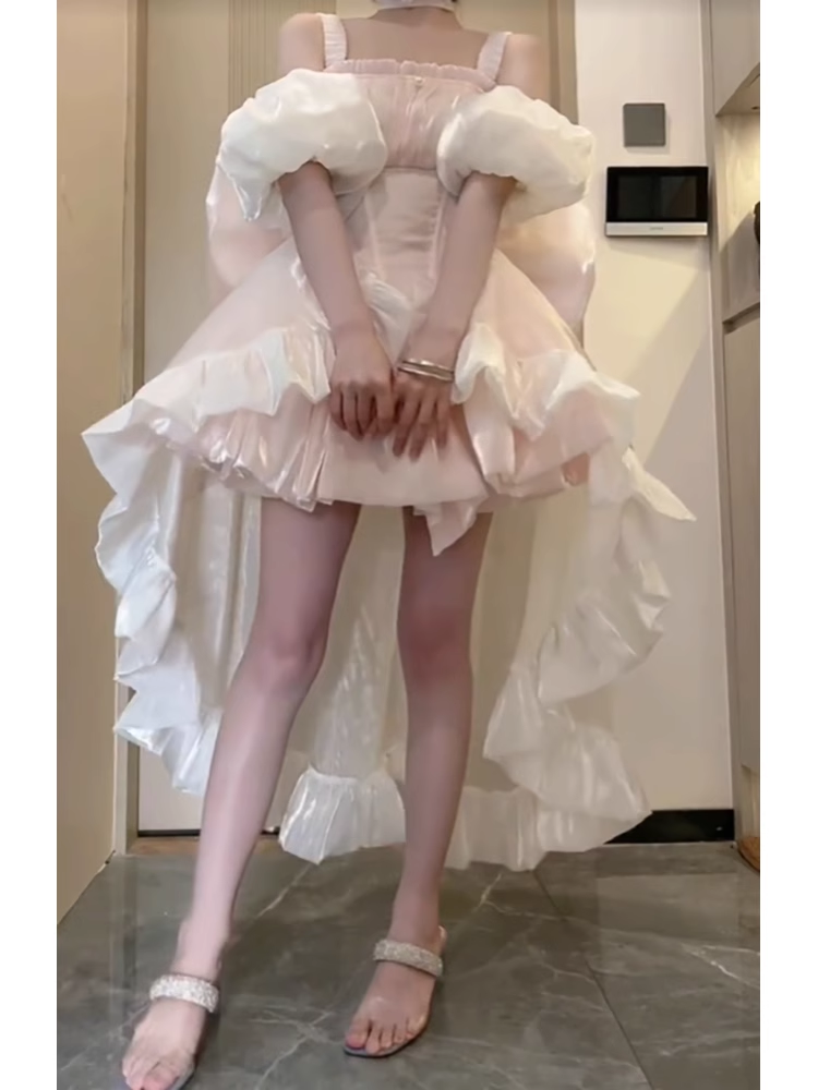 Retro Ball Gown Straps Short Pink Cocktail Dresses Birthday Outfits