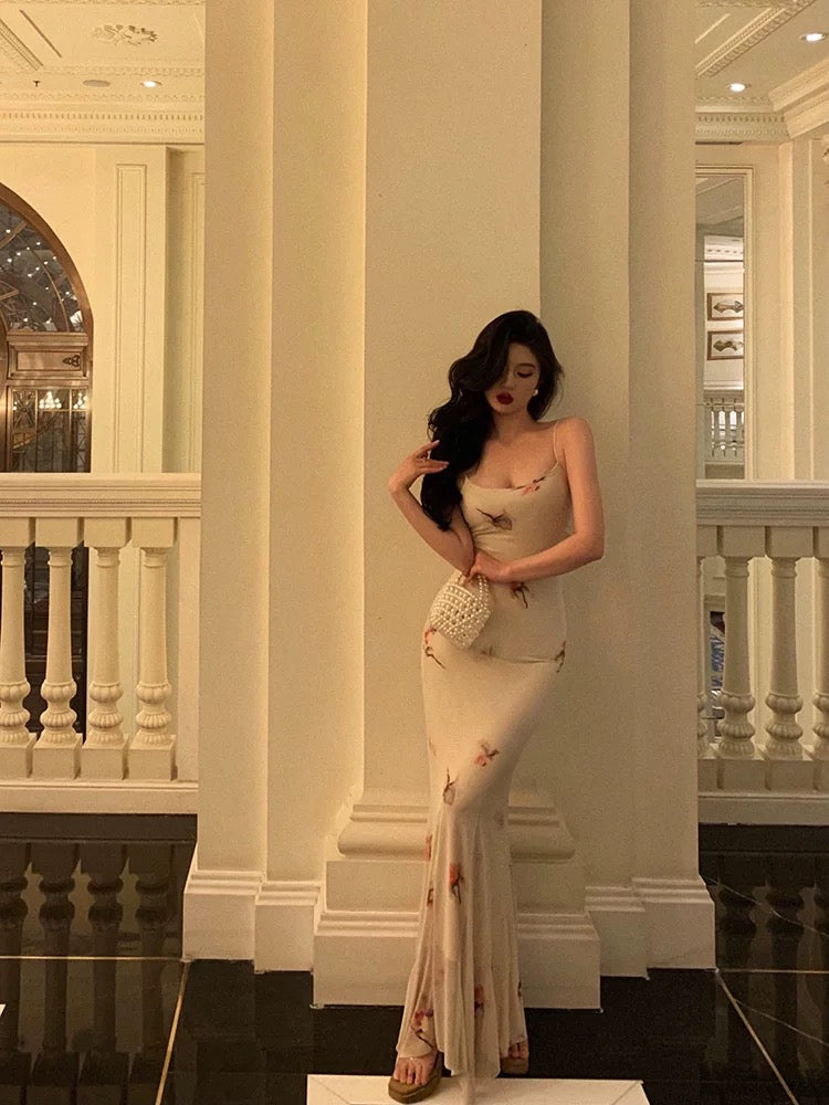 Sexy Sheath Spaghetti Straps Floral Prom Dresses Birthday Outfits Evening Gown