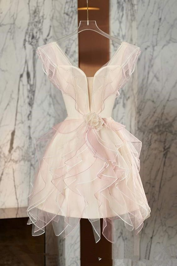 Classy Pink Tulle Ruffles A Line Homecoming Dress 18th Birthday Outfits S664