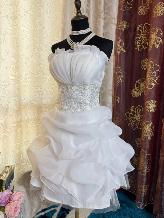 Classy White Strapless Pleated Short Homecoming Dress Formal 21st Birthday Outfits SP82