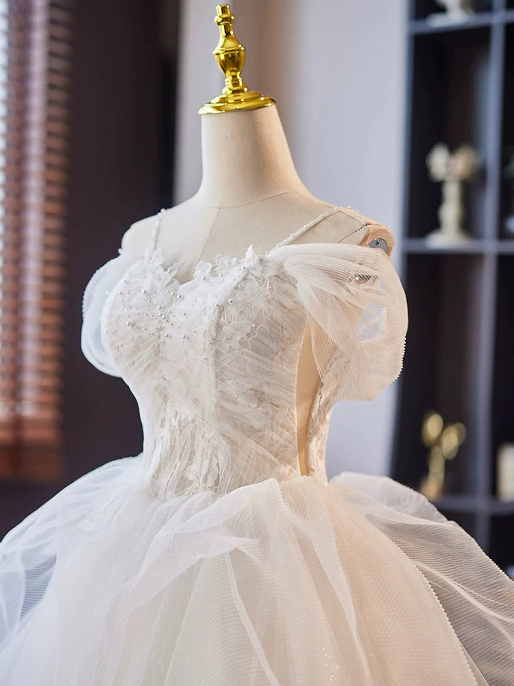 Off Shoulder Sweetheart Homecoming Dress Tulle Lace White Short Prom Dress MD7230