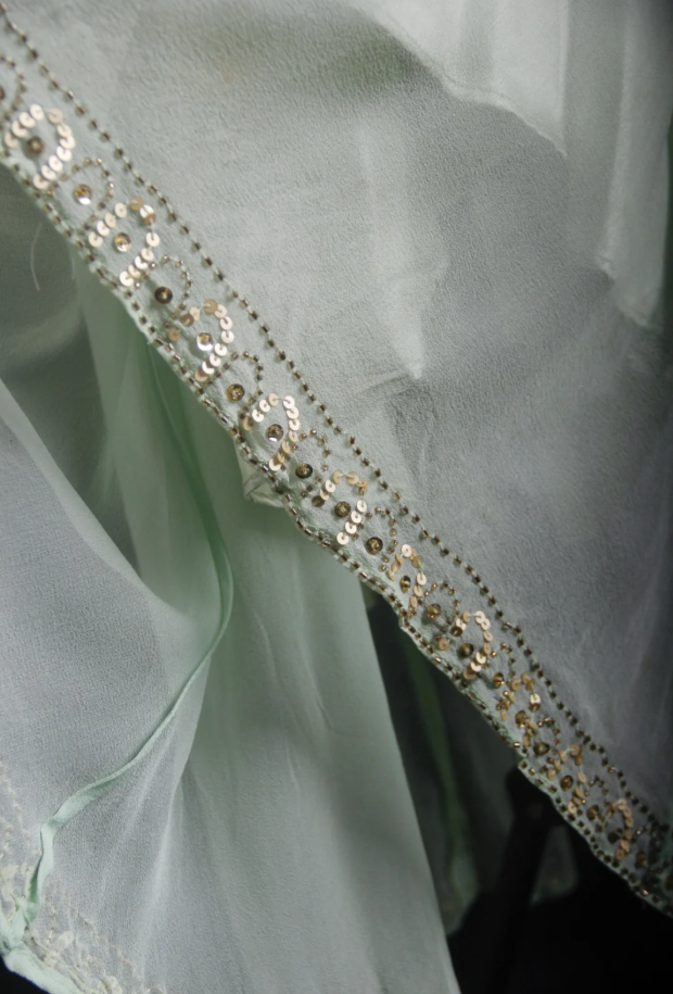 Classy Light Green Spaghetti Straps Chiffon Sequin Beaded Long Birthday Prom Dress Party Gown