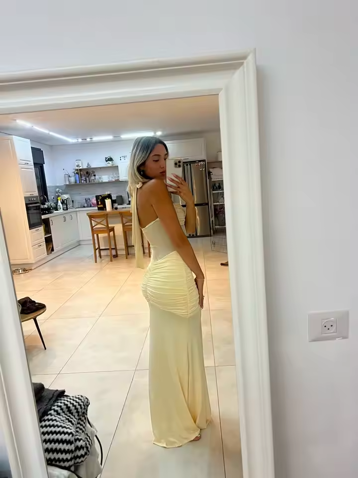 Classy Halter Burgundy Chiffon Pleated Mermaid Prom Dress Long Wedding Guest Dress D1309