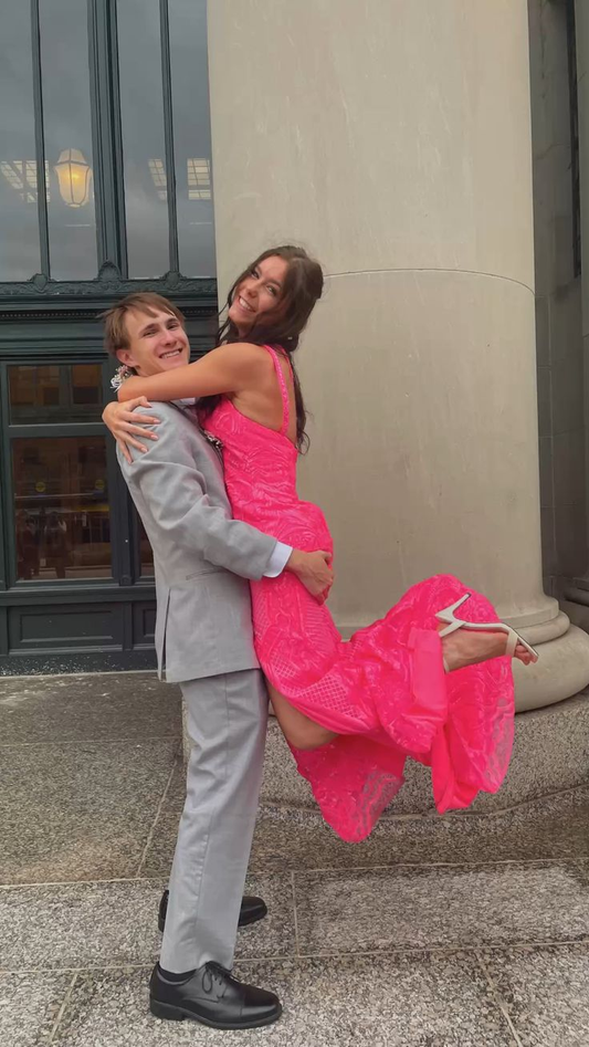 Elegant Pink Sleeveless Prom Dress With Split,New Style Winter Prom Gown Y5392