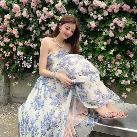 French Floral Dress Women's Summer Dress,Stuuning A-line Long Prom Dress Y1454