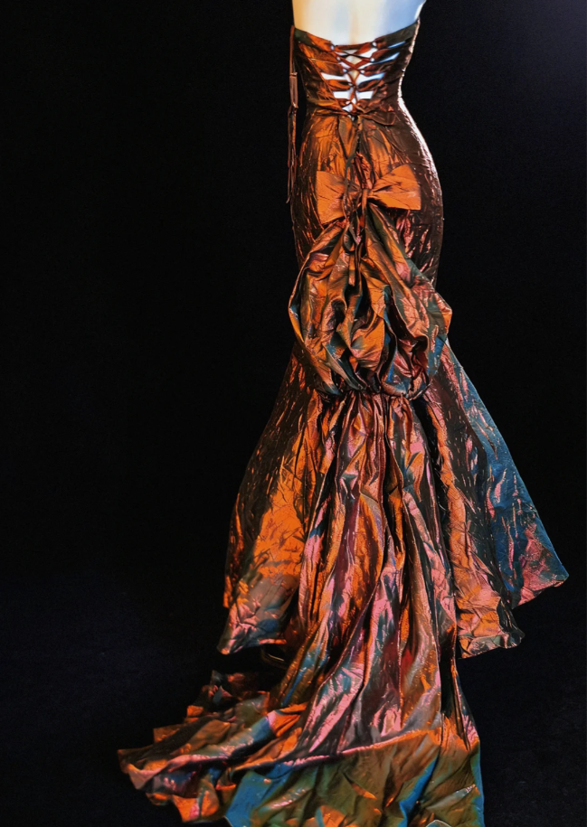 Vintage Strapless Satin Pleated Mermaid Long Wedding Guest Dress Birthday Party Dress With Beads SP1629