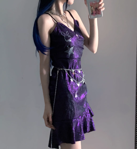 Charming Purple Spaghetti Straps Ruffle Short Homecoming Dress Birthday Outfits S610
