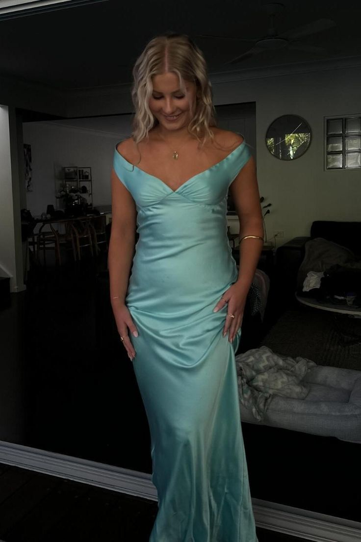 Sexy Off The Shoulder Sheath Long Prom Dress,Green Evening Gown cc2509