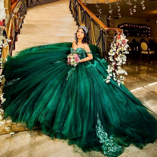 Dark Green Quinceanera Dress Sweet 16 Dress Sequined Beaded Dress Ball Gown c3095
