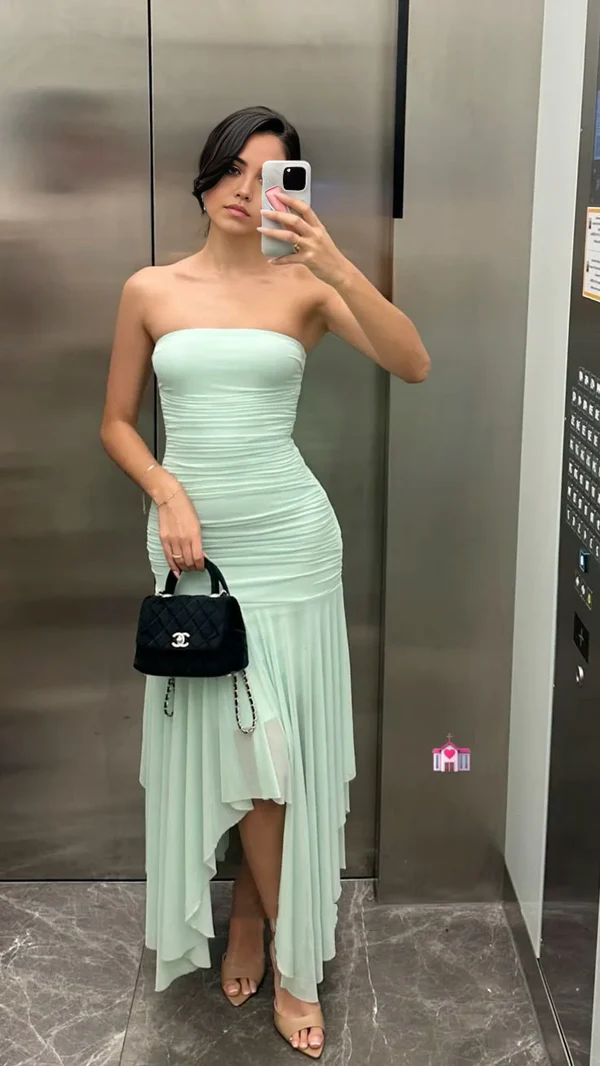 Sexy Sheath Strapless Mint Green Long Bridesmaid Dress Formal Evening Party Dress Y8701