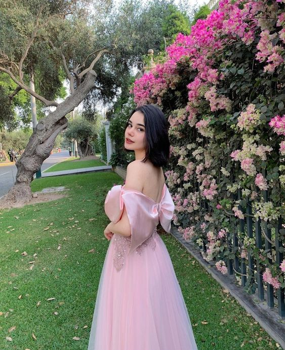 Pink Off The Shoulder Prom Dress,Pink Senior Prom Dress Y5875