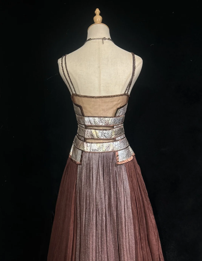 Vintage Spaghetti Straps Satin Beaded A Line Long Party Dress Formal Birthday Evening Gown