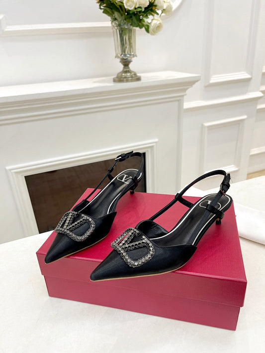 Valentino 25 Vlogo Signature Slingback Pumps Black Silk 239505