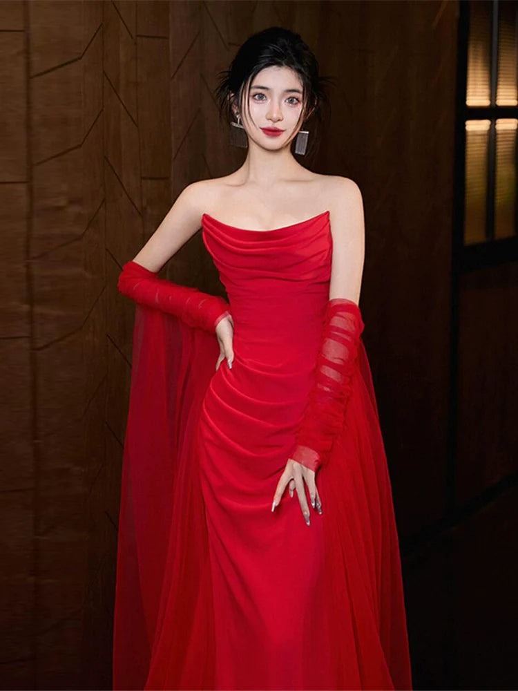 Red mermaid long prom dress, evening dress for women S6834