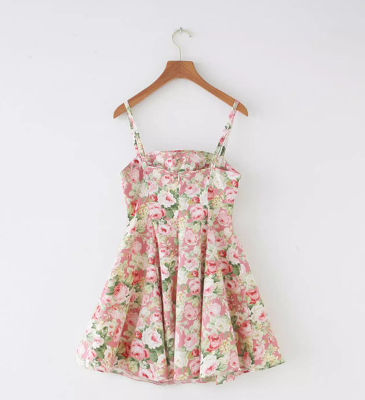 French retro pink floral chest cushion sexy slimming waist cinching suspender skirt new style R2875