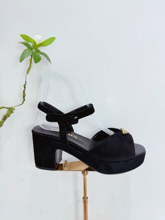 PRA 26SS Platform Sandals 75 Black Suede Sheepskin 592387