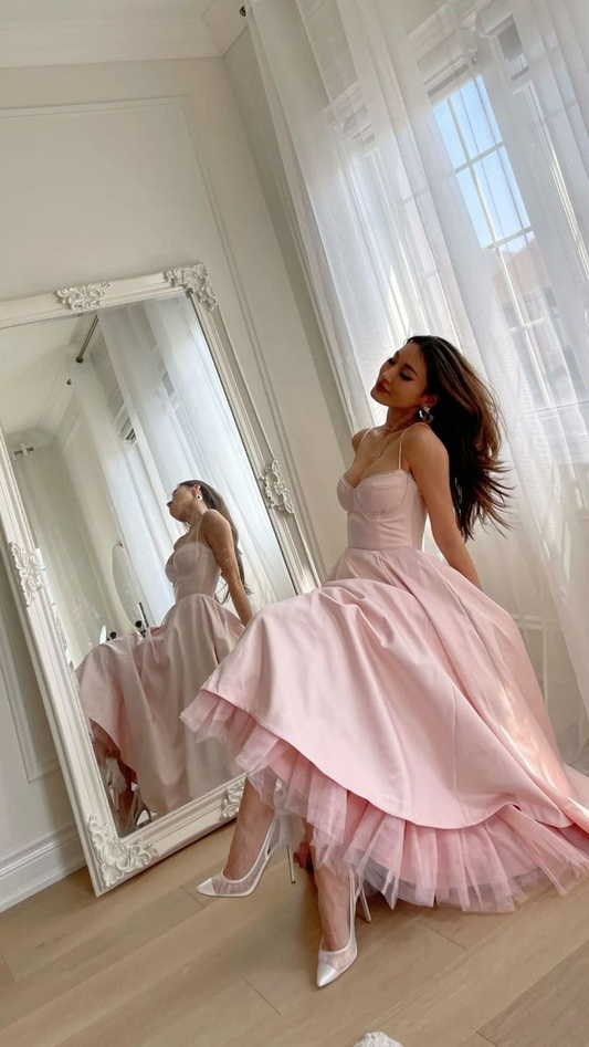 Pink Spaghetti Straps A-Line Lovely Party Dress Birthday Outfits MD7666