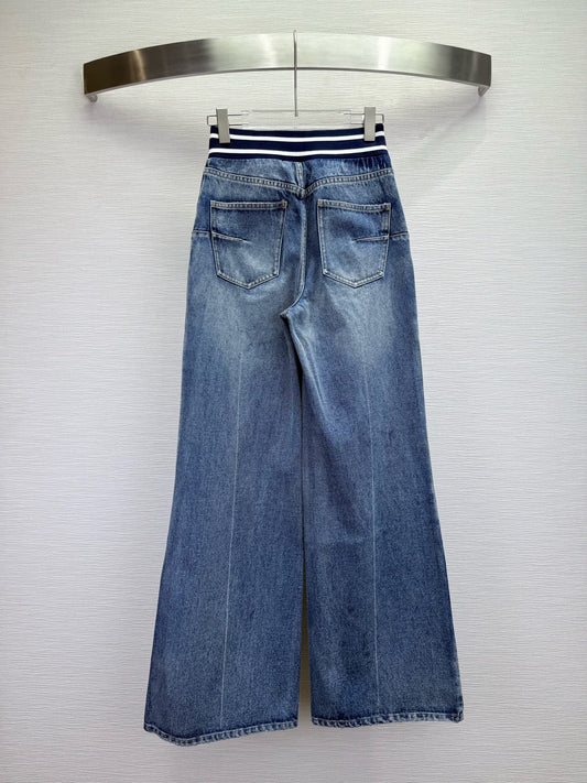 CD 25SS Laser Printed Stripe Pattern Wide-Leg Jeans Blue Cotton 306510