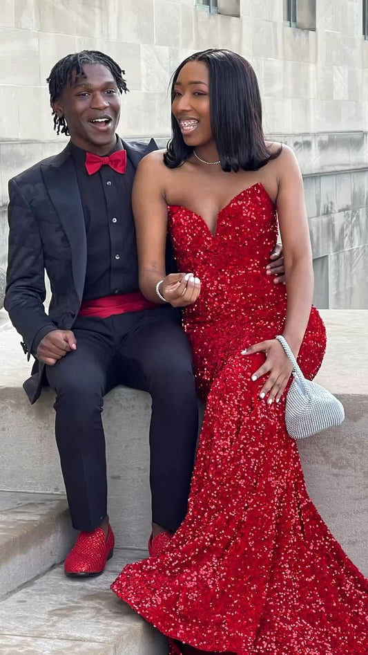Shiny Mermaid Red Sequin Evening Dress Elegant Formal Gown Y663