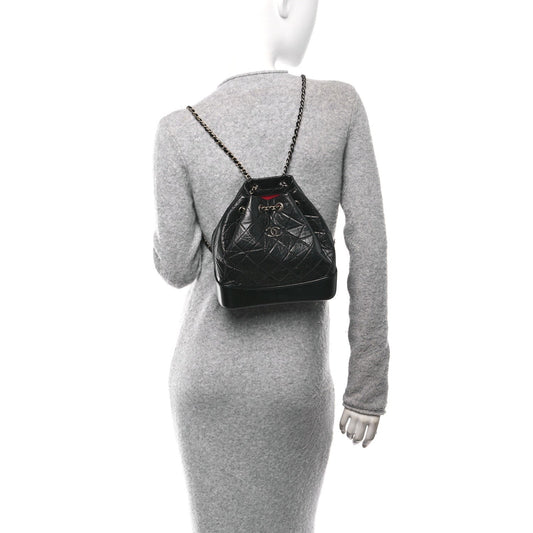 Aged Calfskin Quilted Small Gabrielle Backpack Black