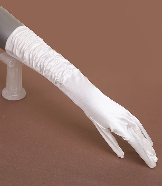 Bridal Gloves Satin Mid-Length Lace-Up Satin Back Elastic Satin Wedding Dress Beige Gloves S6261