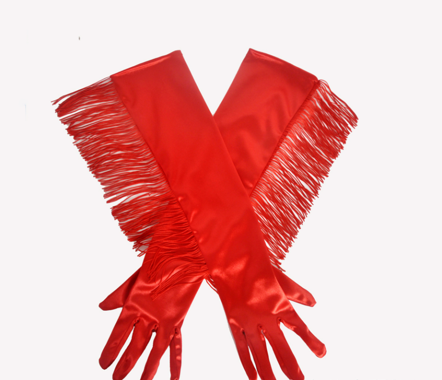 Tassel long satin gloves Latin dance performance gloves satin tassel bridal gloves S6262