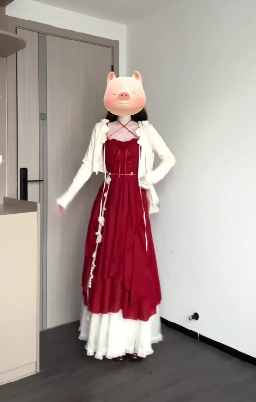 French retro red three-dimensional flower sling dress seaside holiday waist temperament long skirt R0428