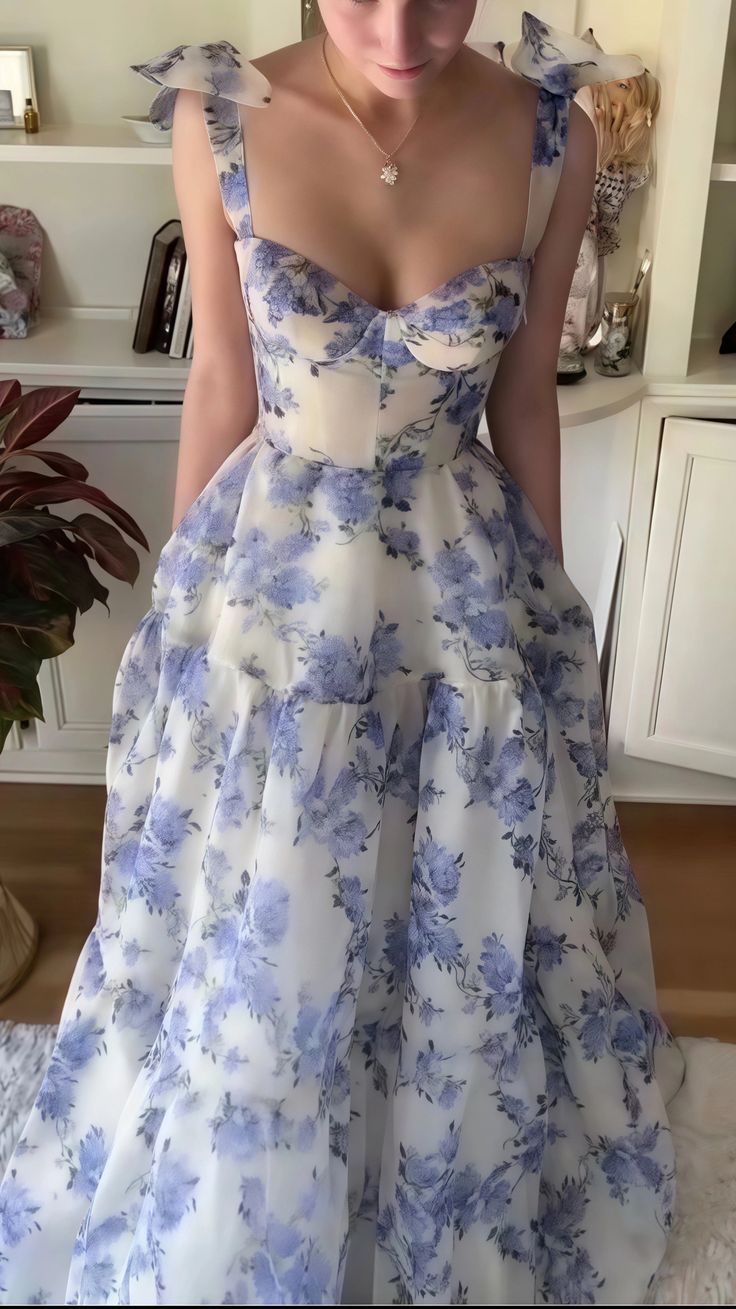 Beautiful Floral Chiffon Elegant Long Prom Dress Prom Gowns Prom Dresses