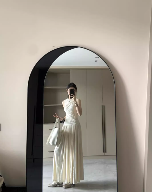Temperament lady high-end pleated waist vest long skirt to wear super beautiful dress R0470