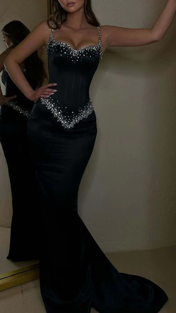 Stylish Red Mermiad Beaded Prom Dress Elegant Party Evening Gown cc1705