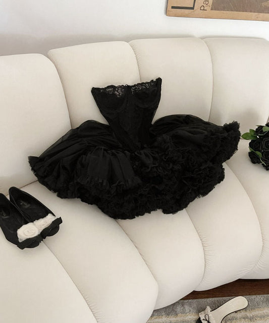 Cute Ball Gowns Strapless Black Ruffles Lace Homecoming Dresses Short Birthday Outfits