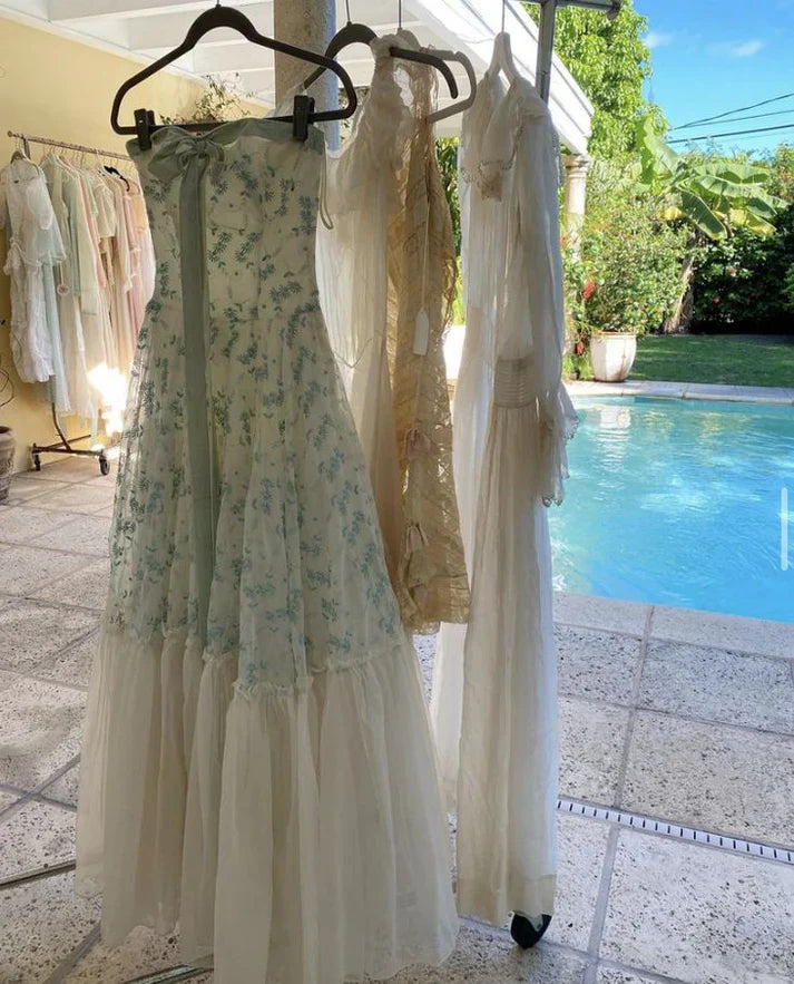 Lovely Strapless A-Line Chiffon Printed Long Party Dresses Birthday Outfits, D1183