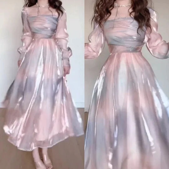 Classy A-Line Square Neckline Pink Prom Dresses Evening Dress, D262