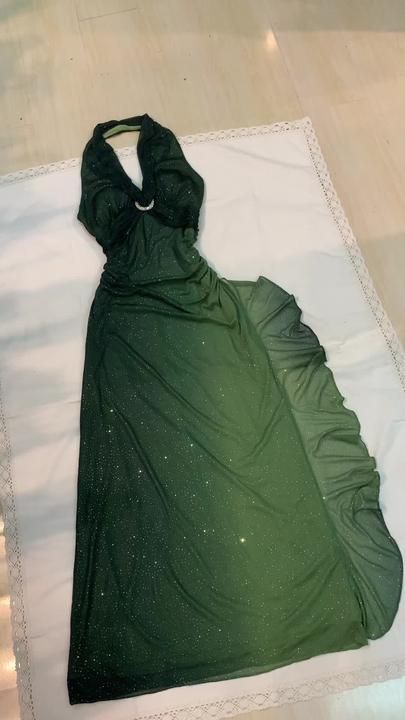 Green Halter Ombre Ruffles Chiffon Long Party Dress Vintage Evening Gown, D381