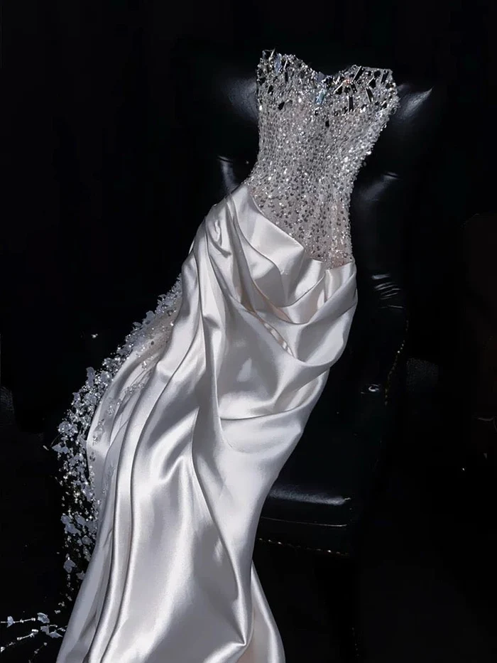 Ivory Beaded Long Prom Dress Sexy Evening Party Gown Birthday Dress