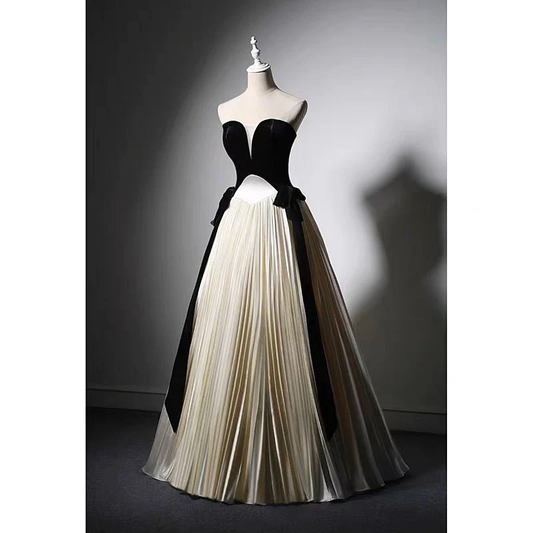 Classy Strapless A-Line Satin Long Formal Prom Dress Evening Party Dress, D642