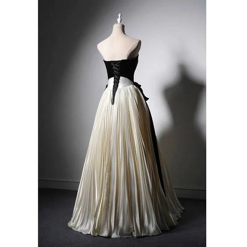 Classy Strapless A-Line Satin Long Formal Prom Dress Evening Party Dress, D642