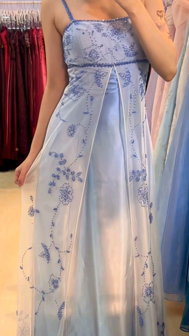 Ombre Spaghetti Straps A-Line Beading Long Prom Dress Vintage Party Dress, D679