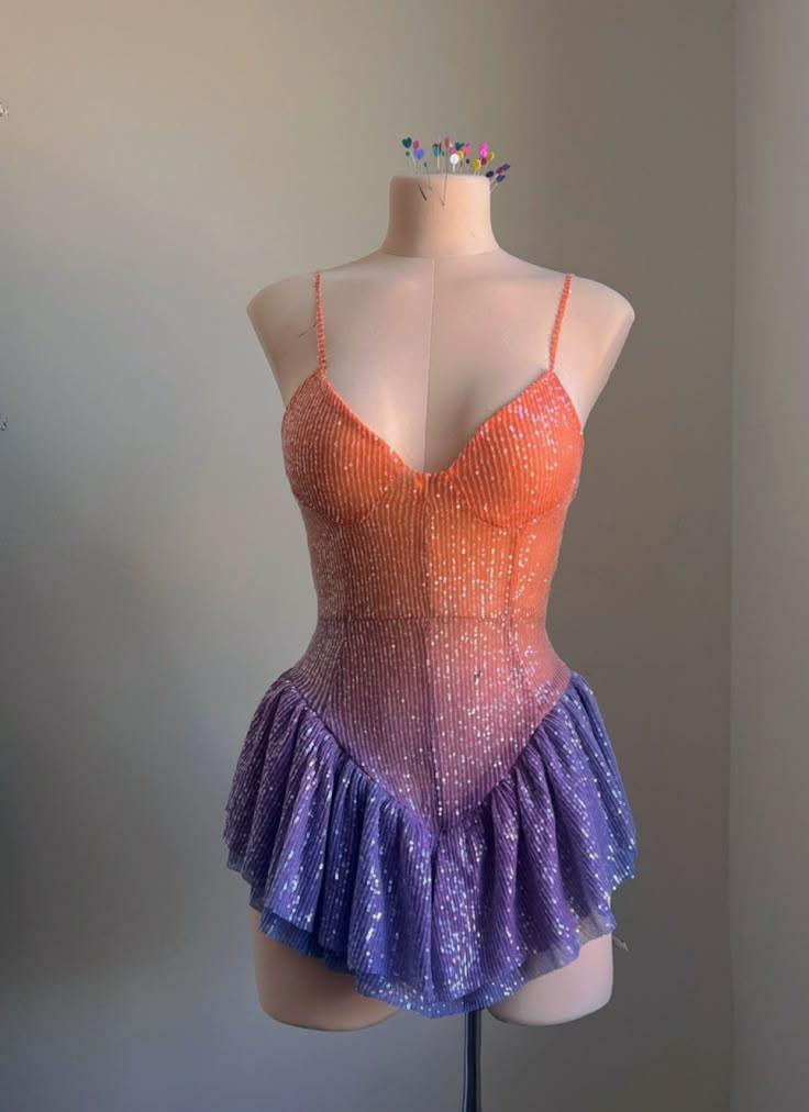 Sexy Ombre Spaghetti Straps Sheath Sequins Short Party Dress Mini Night Dress, D793