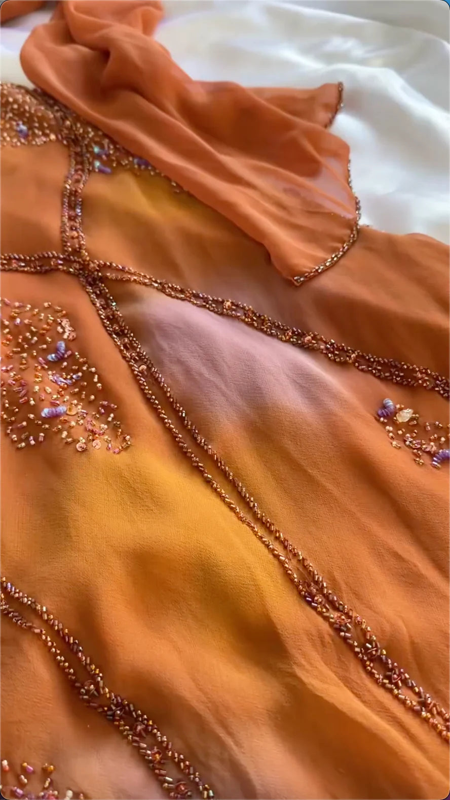 Orange Straps Sheath Beading Vinatge Long Party Dress Evening Dresses, D890