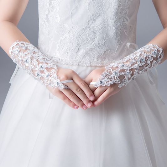 Lace diamond children's wedding dress flower girl dress girl performance dance gloves decoration S6231