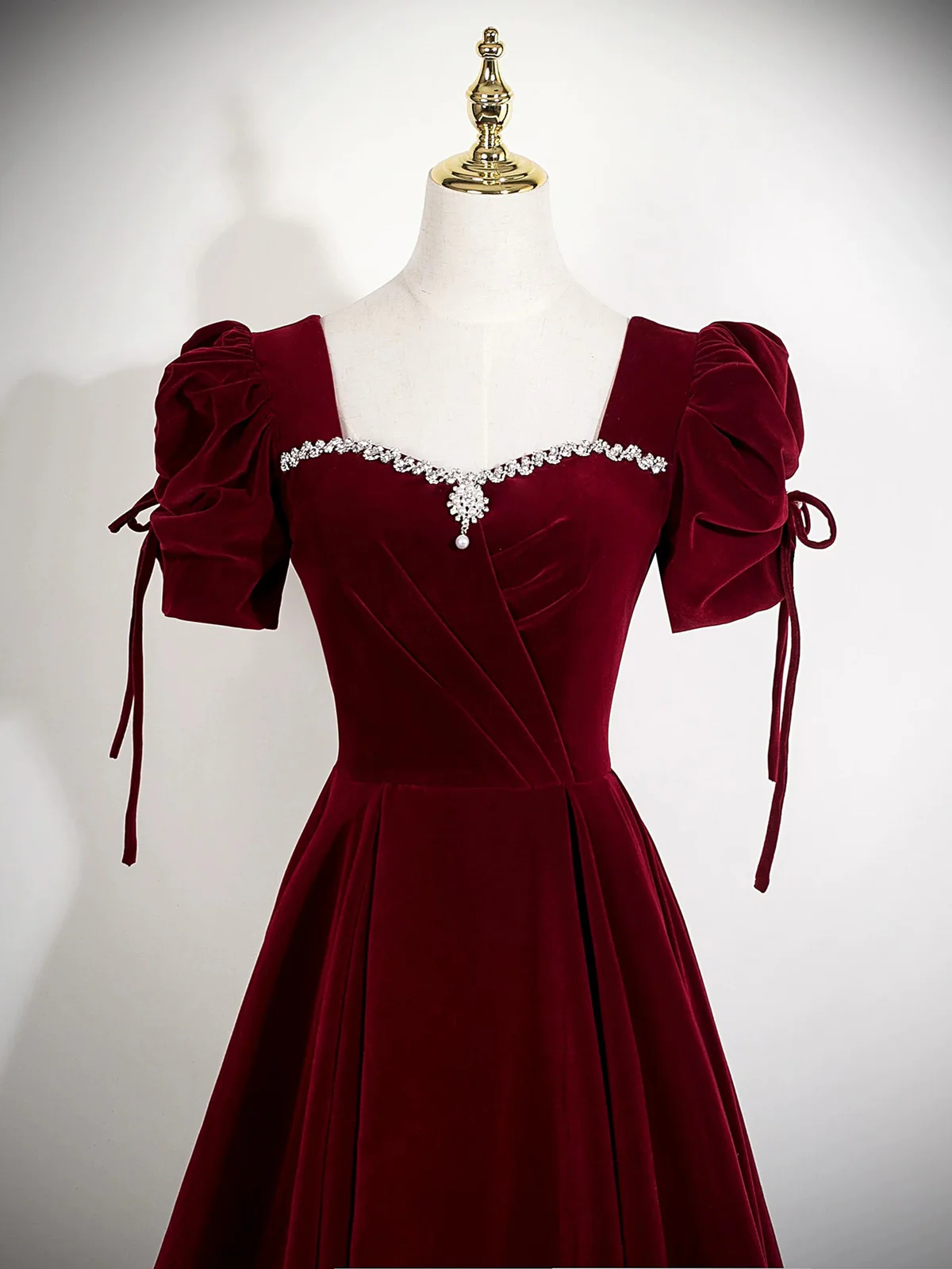 Wine Red Velvet A-line Prom Dress, Wine Red Beaded Long Party Dress Formal Dress fg8745