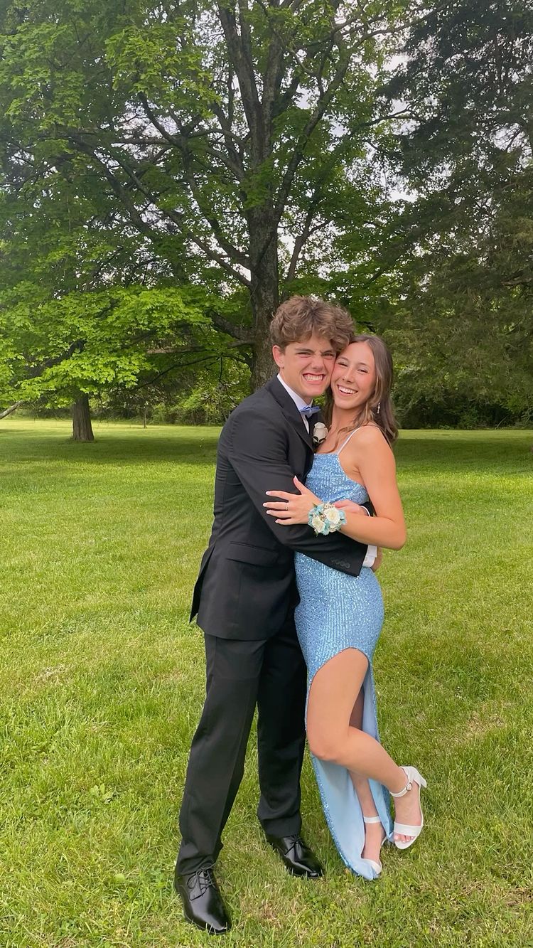 Glitter Blue Sequins Long Prom Dress with Slit Y1605
