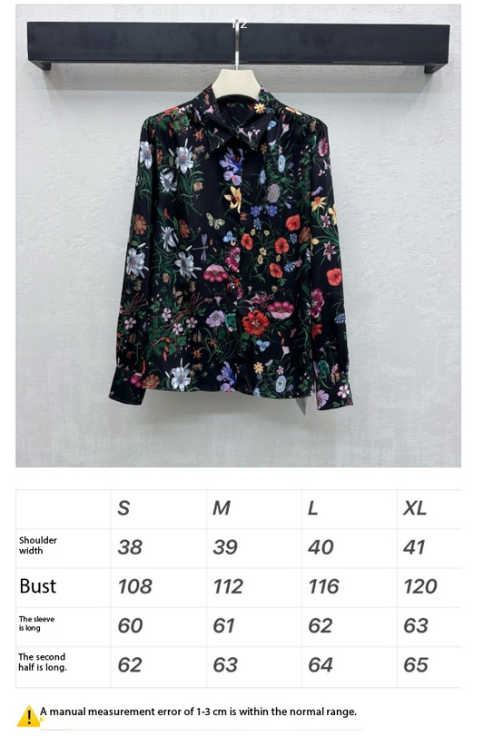 GG SS26 Flora Printed Collared Shirt Black Multicolor Silk 351779
