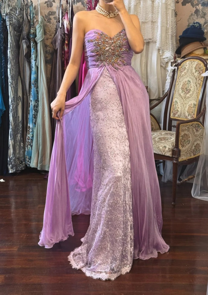 Chic Purple Prom Dress Sweetheart Beaded Chiffon Sheath Evening Dress DP05209