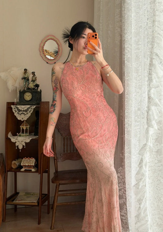 Gorgeous Coral Prom Dress Chiffon Beaded Sheath Evening Dress DP05115