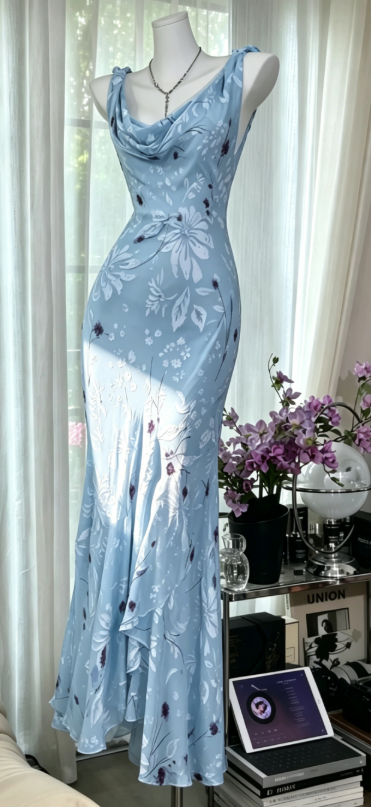 Elegant Straps Sheath Chiffon Long Evening Dress Blue Wedding Guest Dress DP05461