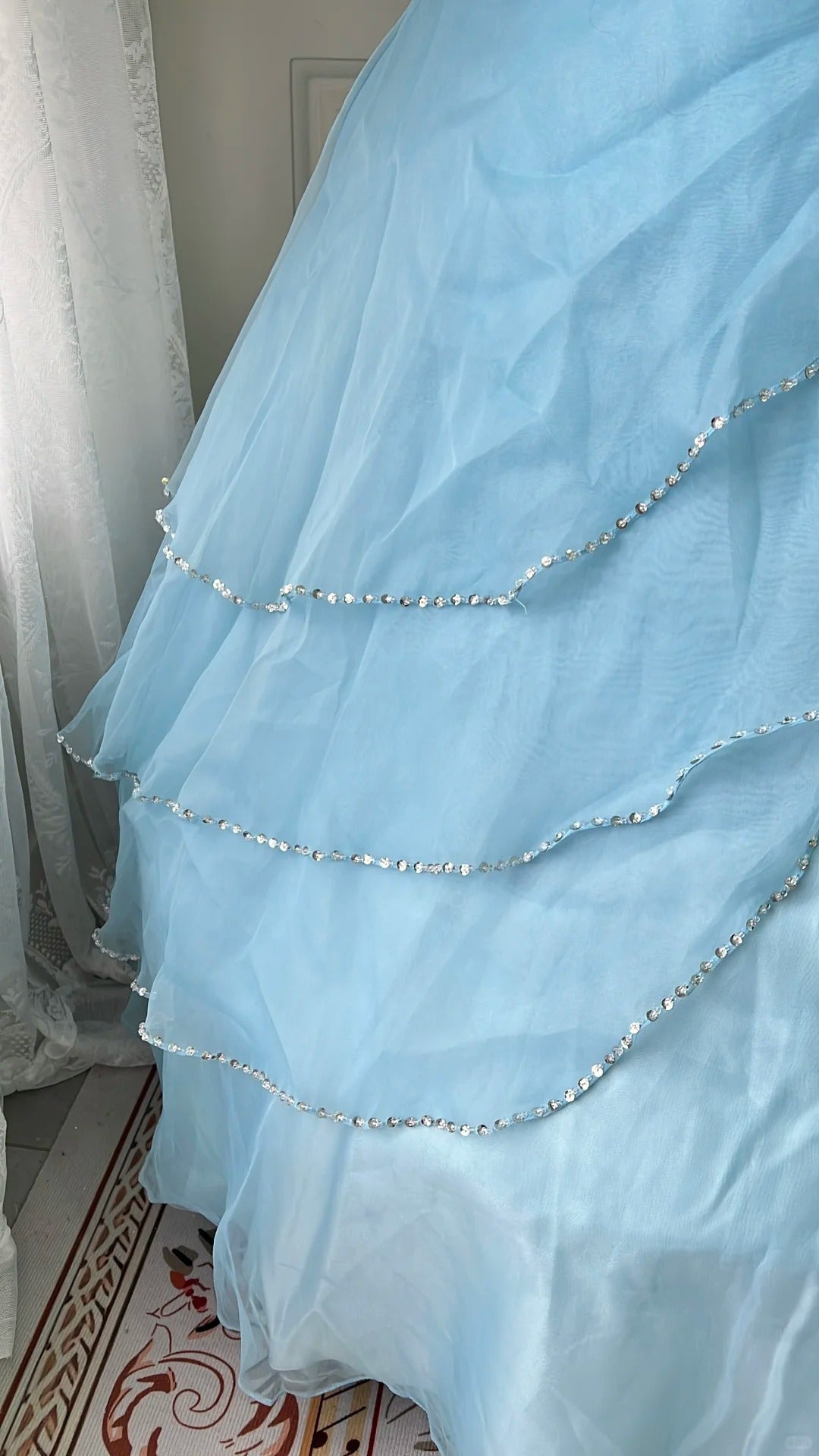 Dreamy Princess Blue Strapless Embroidered Tulle Ball Gown Evening Dresses Sweet 16Th Birthday Dresses