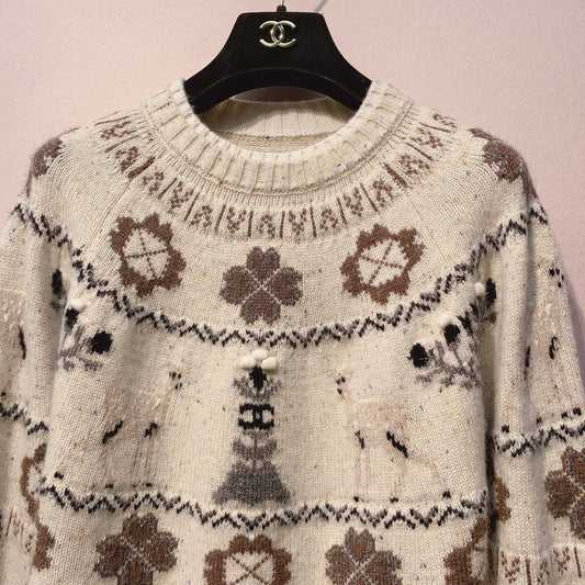 Chanel 25 Coco Sweater White mix Colors Cashmere 320074