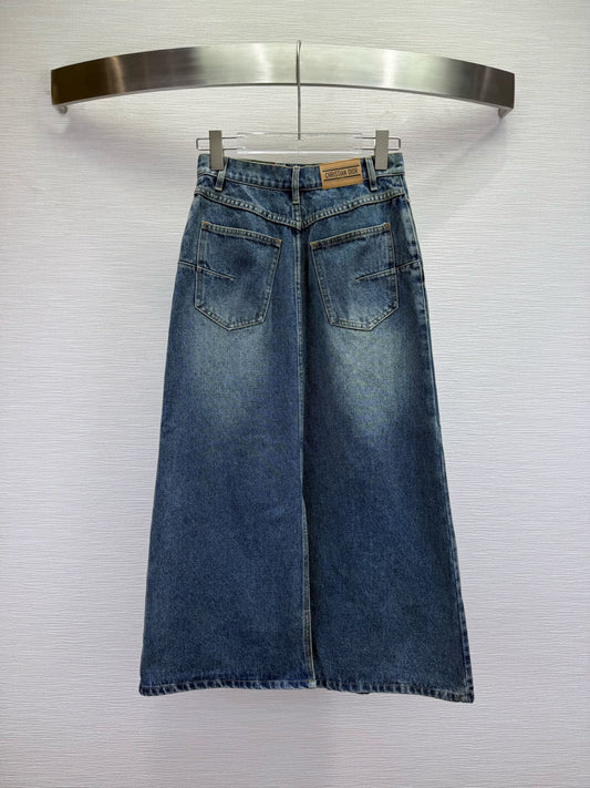 CD 25SS Laser Printed Stripe Pattern Denim Skirt Blue Cotton 306525